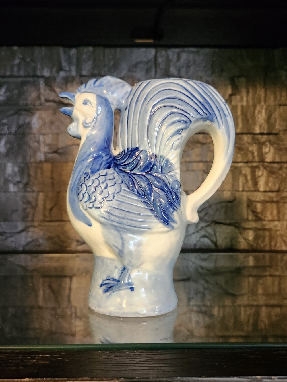Blue and White Rooster Ceramic Creamer / Pitcher